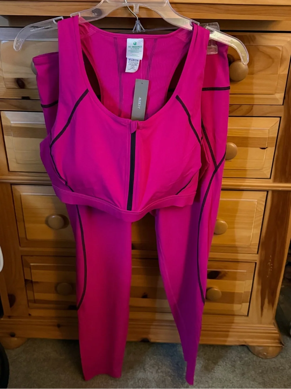 J. Crew Re-Imagined Bright Pink Athletic Set with Black Trim